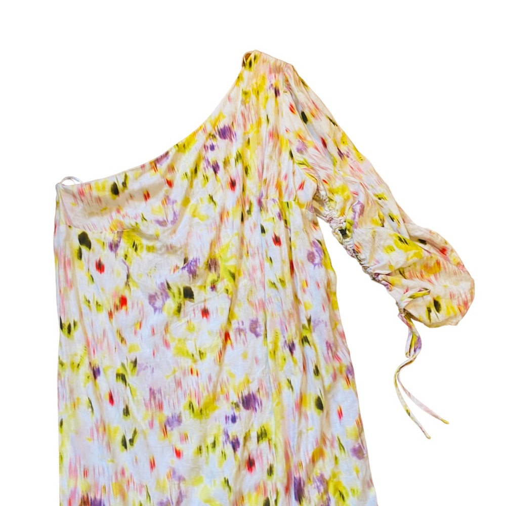 NWT Future Collective Linen blend L/S One Shoulder Midi Dress XXL White Floral - Picture 10 of 10